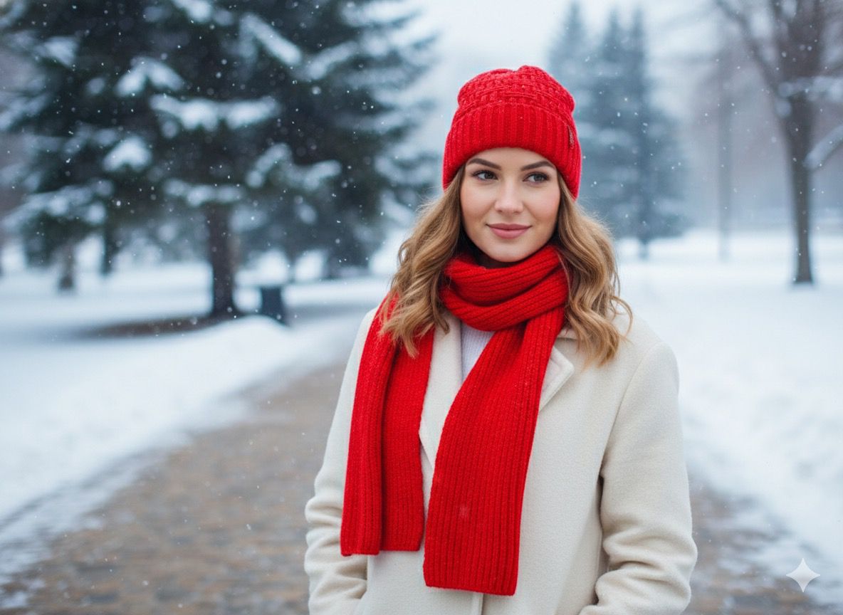 Winter Scarf Cap - লাল